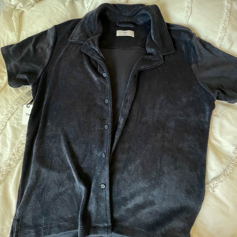 Aritzia TNA Terry Cloth Short Sleeve Cardigan Button Up